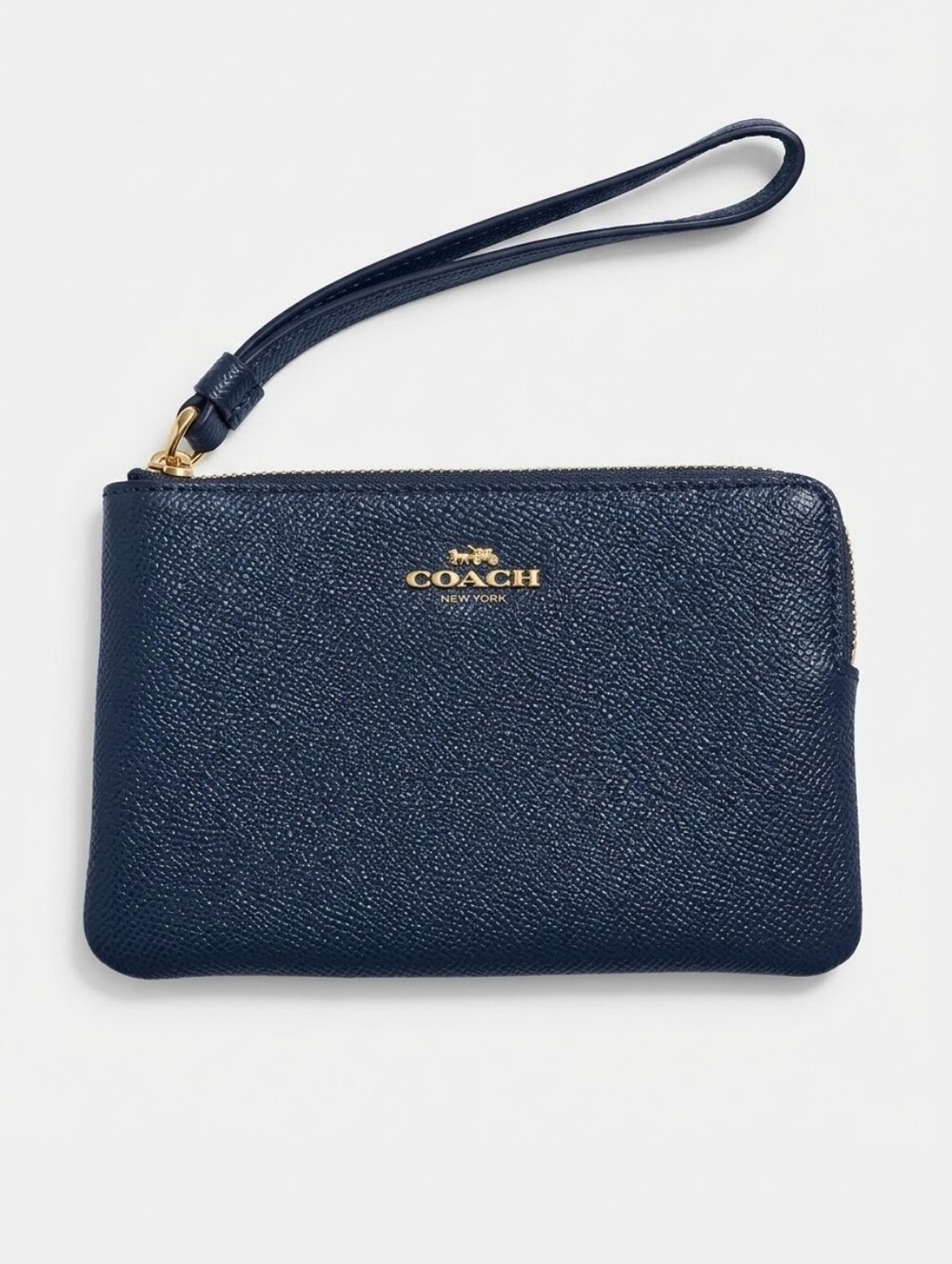 COACH Navy Leather Wristlet Pouch
